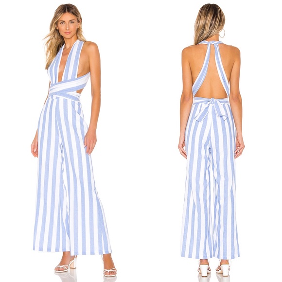 superdown Pants - superdown Kia Striped Jumpsuit in Blue & White